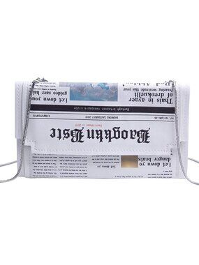 Women Novelty Newspaper Evening Handbag Clutch Crossbody Bag Envelope Purse Chai